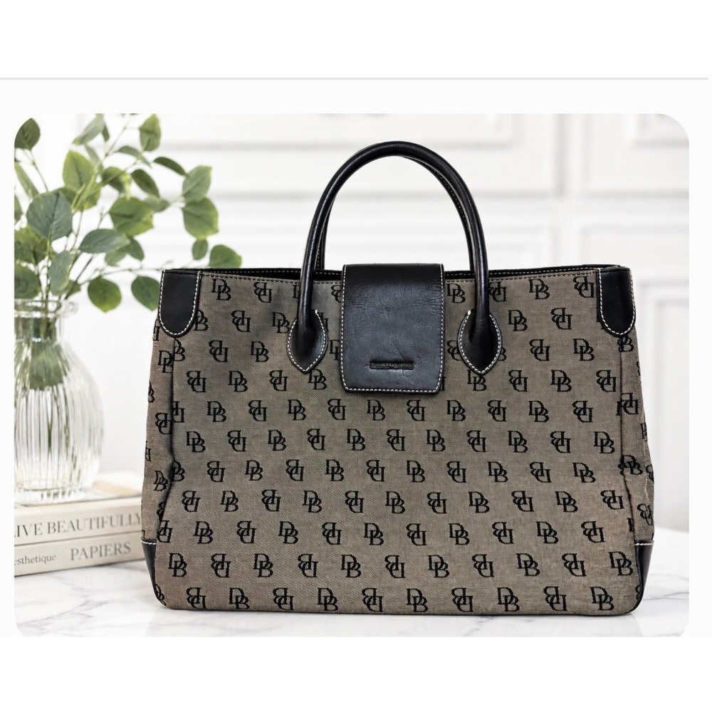 Dooney & Bourke Purse Canvas Medium Handbag Black Logo Canvas Print Tote